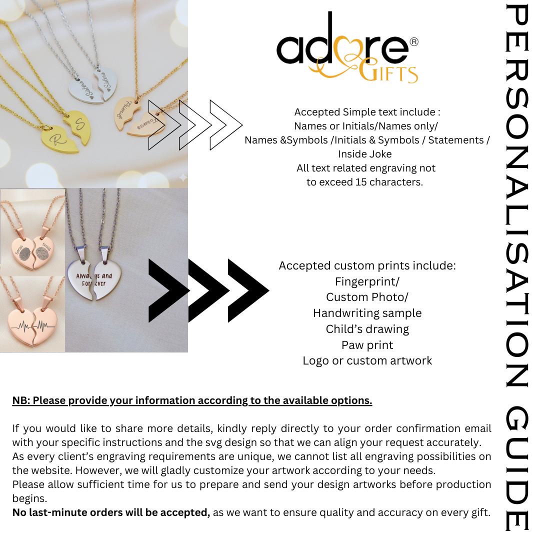 Engraved Heart Halves Necklace (Set)