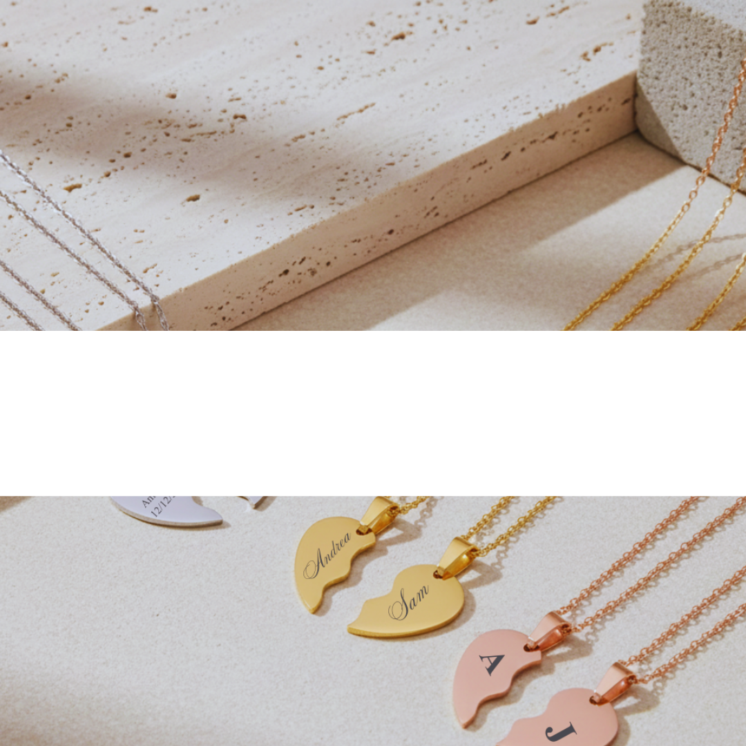 Engraved Heart Halves Necklace (Set)