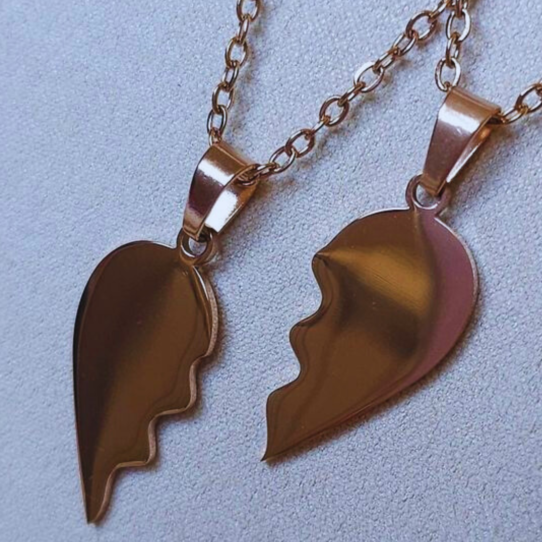 Engraved Heart Halves Necklace (Set)