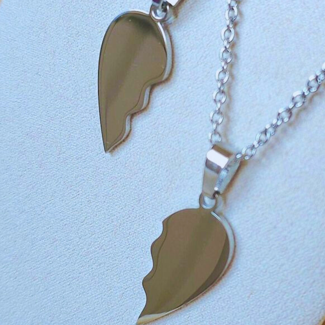 Engraved Heart Halves Necklace (Set)