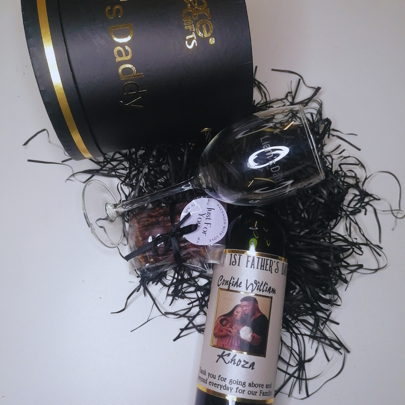Personalised Wine ,Personalised Wine Glass & Biltong Box (Non Alcoholic)