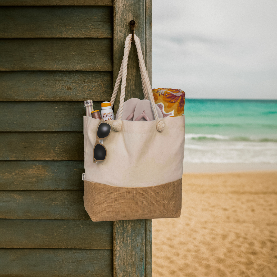 Personalised Okiyo Suna Jute & Cotton Beach Bag