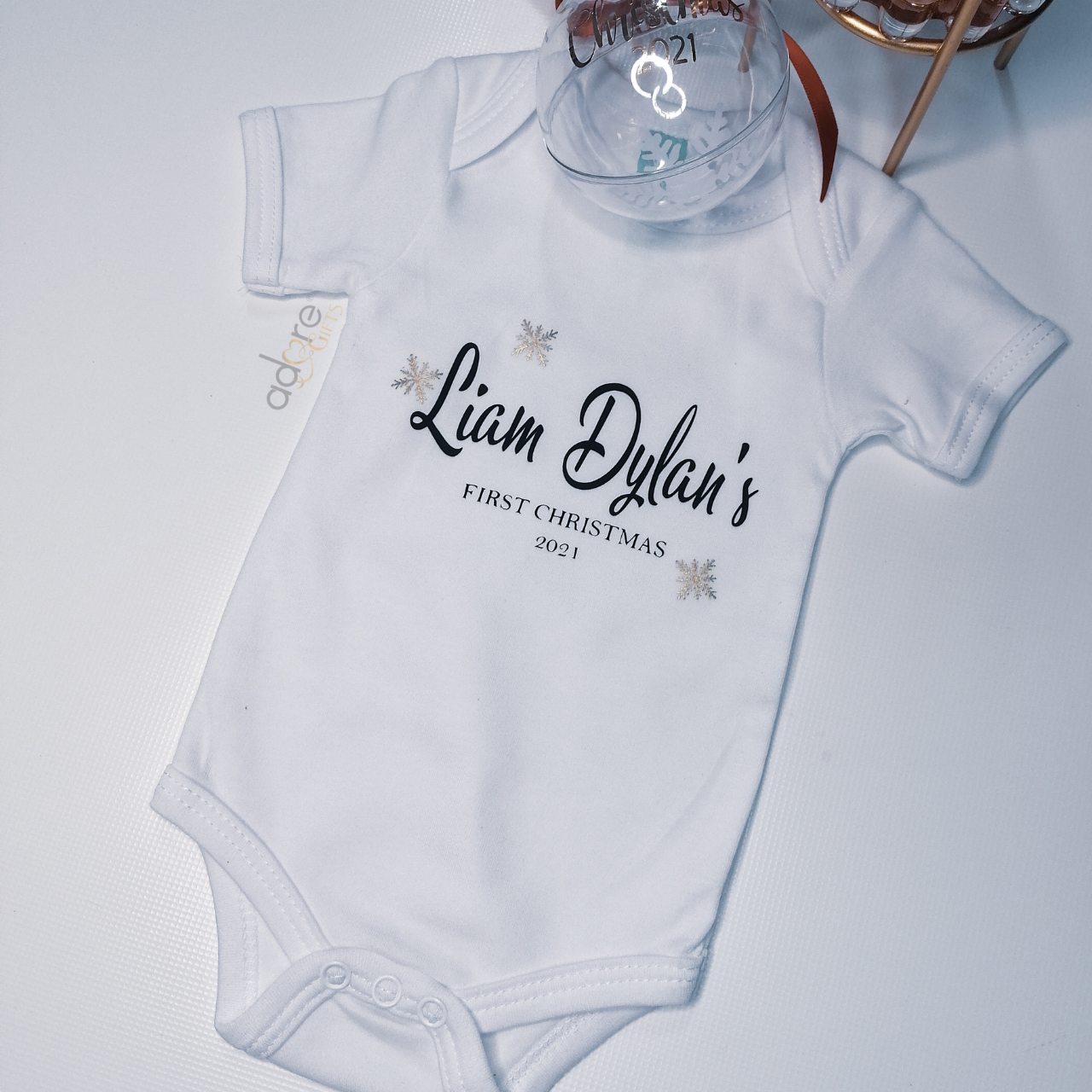 Monochrome 1st Christmas Personalised Onesie