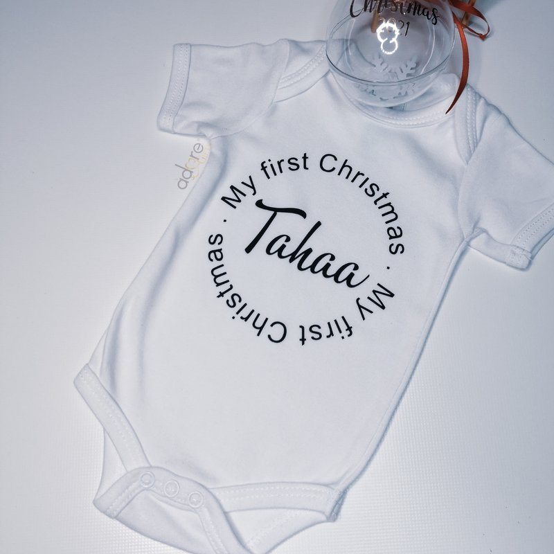 Monochrome 1st Christmas Personalised Onesie