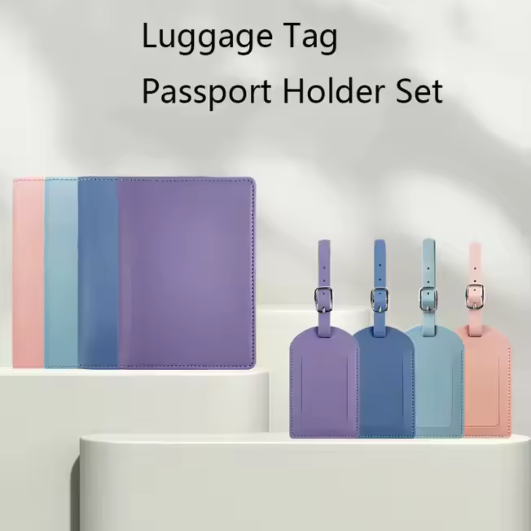 Personalised PU Leather Passport Cover & Luggage Tag Gift Set