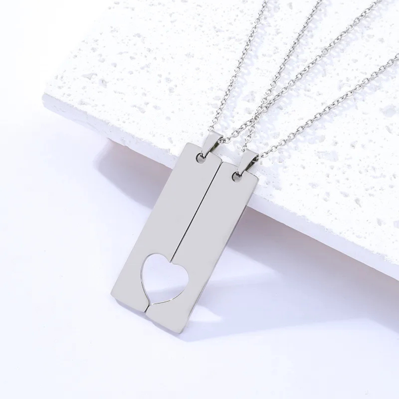 Engraved Unisex Long Strip Stainless Steel Pendant Necklace ( Set)