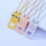 Engraved Unisex Long Strip Stainless Steel Pendant Necklace ( Set)